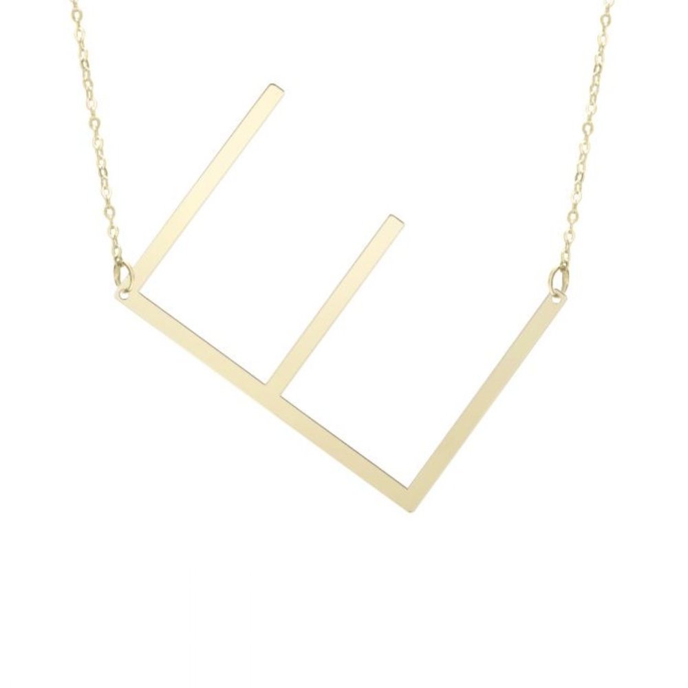 14K Gold Large Initial E Necklace, 18 Inch
